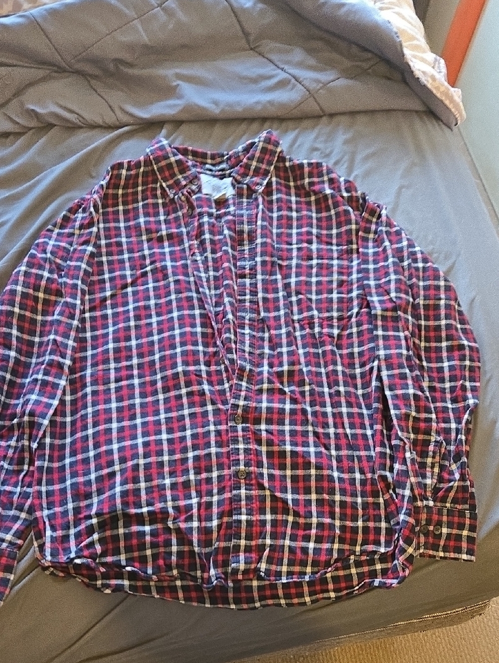 St. John's Bay Red, Blue and White Plaid Long-Sleeve Button-Down Shirt